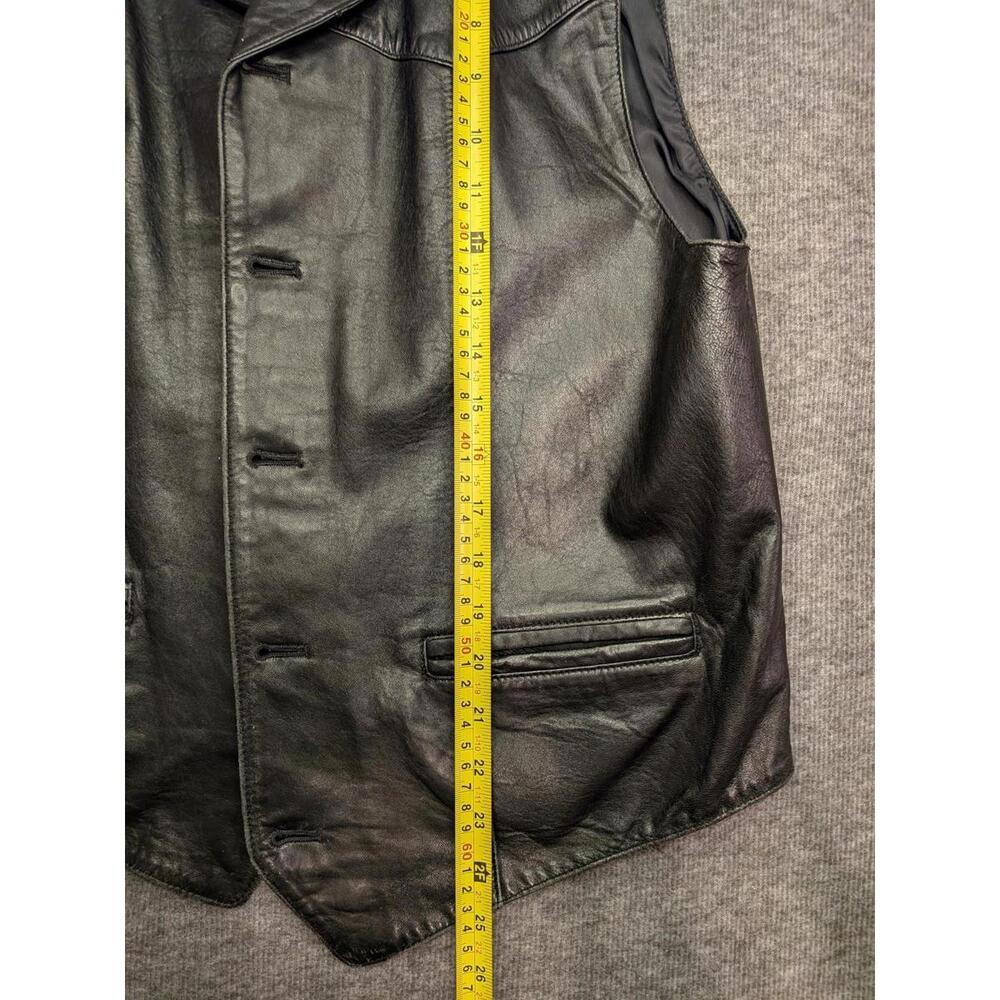 Adler Vintage Men's Black Authentic Collared Leather Motorcycle Biker Vest - Picture 9 of 9
